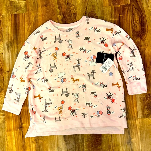 Cuddl Duds Pajama Top Womens Size XS Soft Novelty Dog Frenchie Pug Maltese NWT - Picture 2 of 6